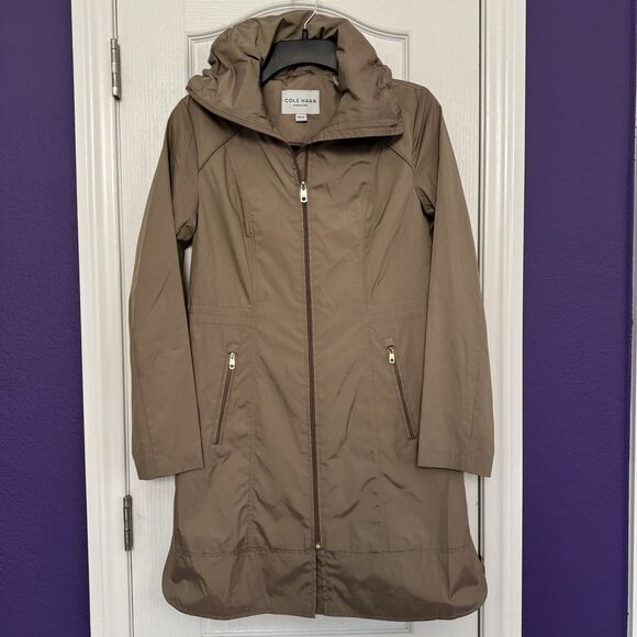 Cole Haan Hooded Rain Jacket Coat Champagne Iridescent Full Zip Women’s Size XS - Picture 1 of 16